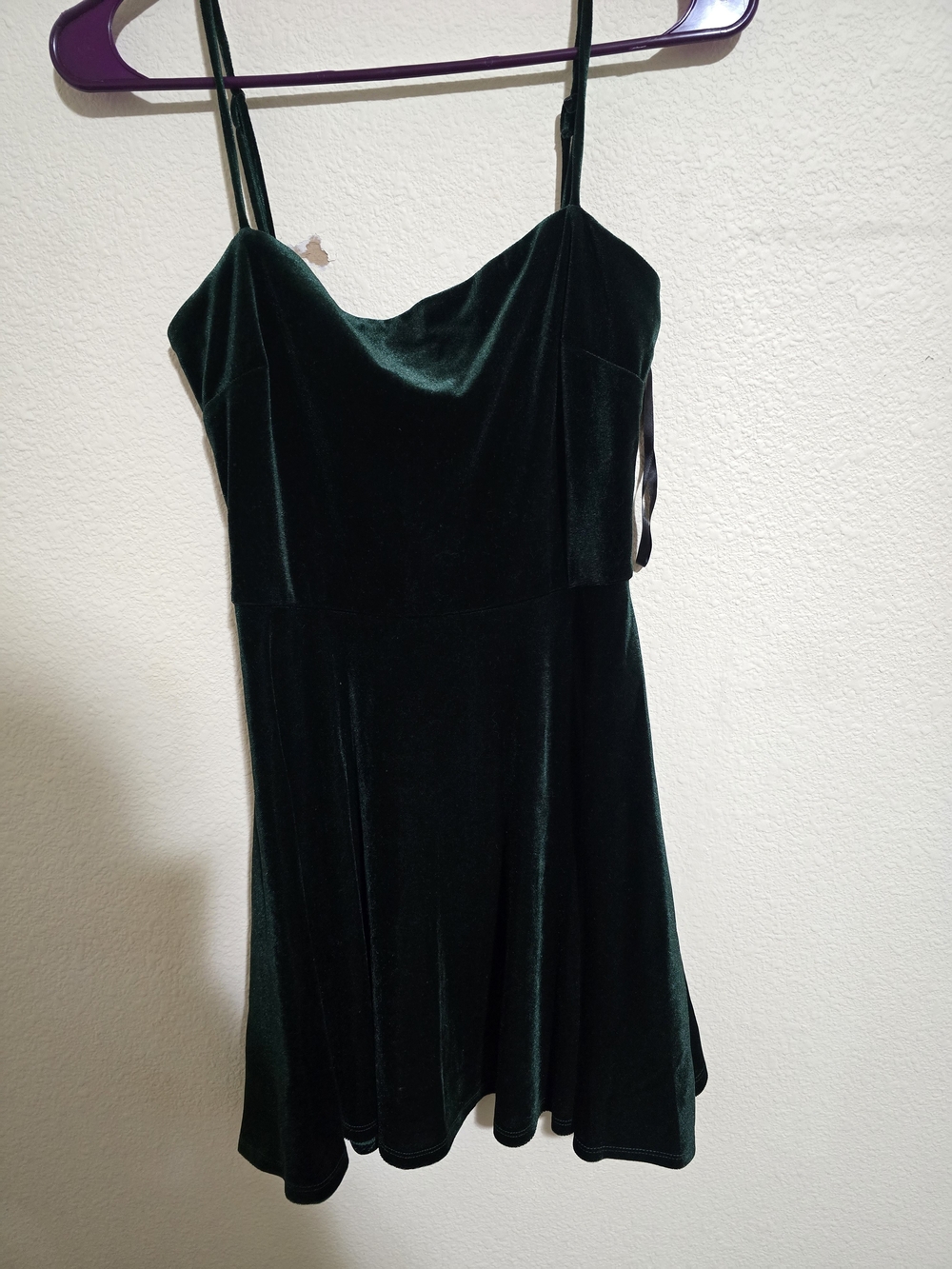 Velvet Spaghetti Strap Mini Dress in Dark Green